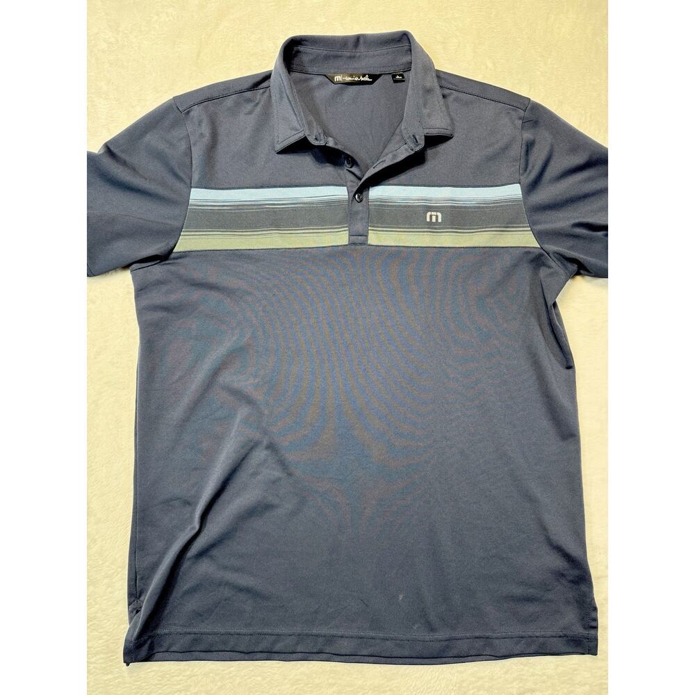 Travis Mathew Embroidered Polo Golf Shirt Mens Size L Blue Color block